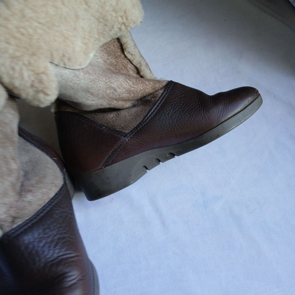 Vintage Hush Puppies Boots 6 Womens‎ Leather Fleece Lined Cozy Hippie USA Made - Picture 3 of 14